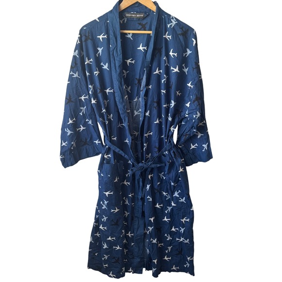 Geoffrey Beene‎ Airplane Print Robe Bath Sleep Loungewear OSZ - Picture 1 of 5
